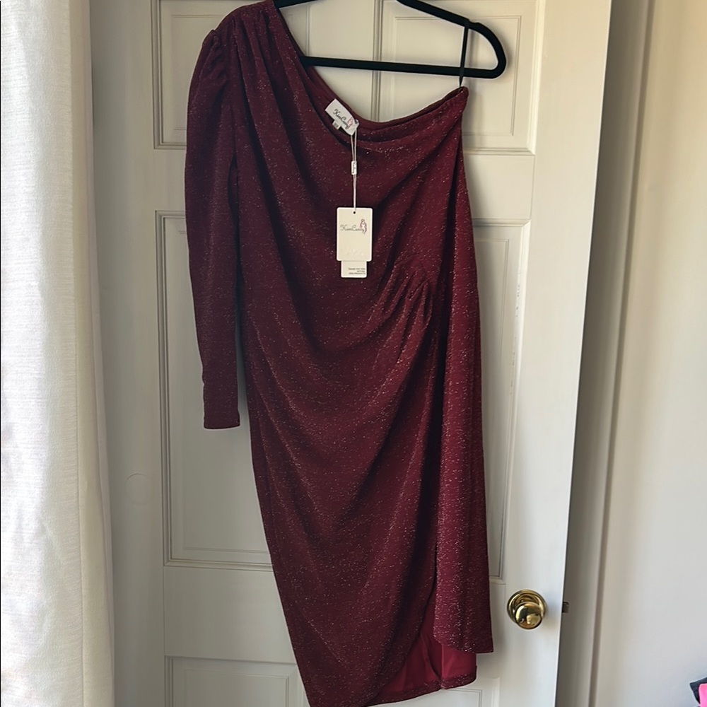 Red Asymmetrical Ruched One Shoulder Cocktail Dress